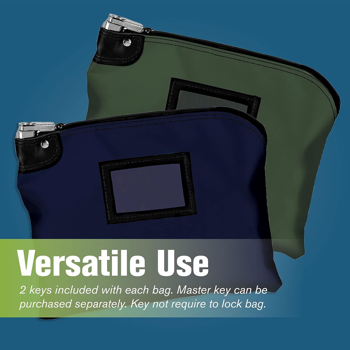 BankSupplies Laminated Nylon Locking Deposit Bag | Navy Blue | 15W x 11H | 2 Keys Included for Each Bag | HIPAA | Puncture Resistant Laminated Nylon | Double Stitched Seams