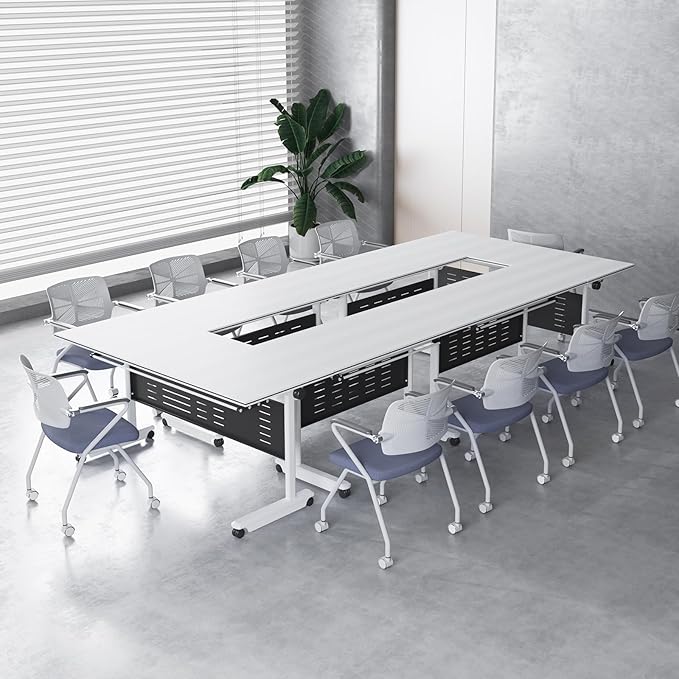 6Pack Conference Room Table, Folding Conference Table for Office Classroom, Mobile Training Tables with Casters Silent Wheels, Large Rectangular Convertible Modular Seminar Tables (L70.9in)