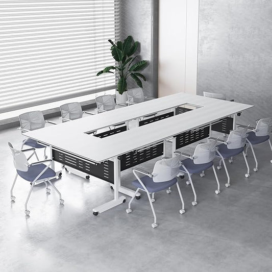 4Pack Conference Room Table, Folding Conference Table for Office Classroom, Mobile Training Tables with Casters Silent Wheels, Large Rectangular Convertible Modular Seminar Tables (L47.2in)