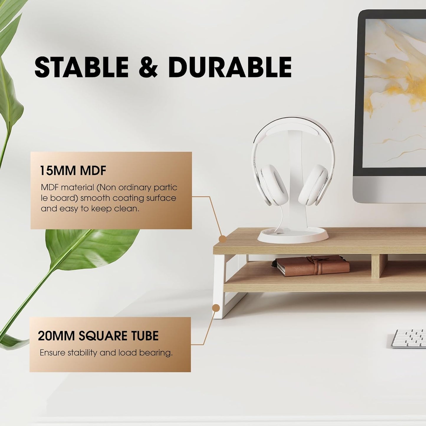 Fenge Dual Monitor Stand for Desk, 42.5in Large Monitor Riser for 2 Monitors, 2 Tier Computer Office Desk Top Shelf, Desktop Storage Stand for Laptop, PC, Computer, Printer