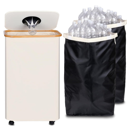efluky Recycle Bins for Kitchen 100L (26 Gallon), Recycling Bin with Wheels and 2 Removeable and Reusable Inner Bags, Kitchen Recycling bin with lid for Bottle Can Plastice Stickers, Beige