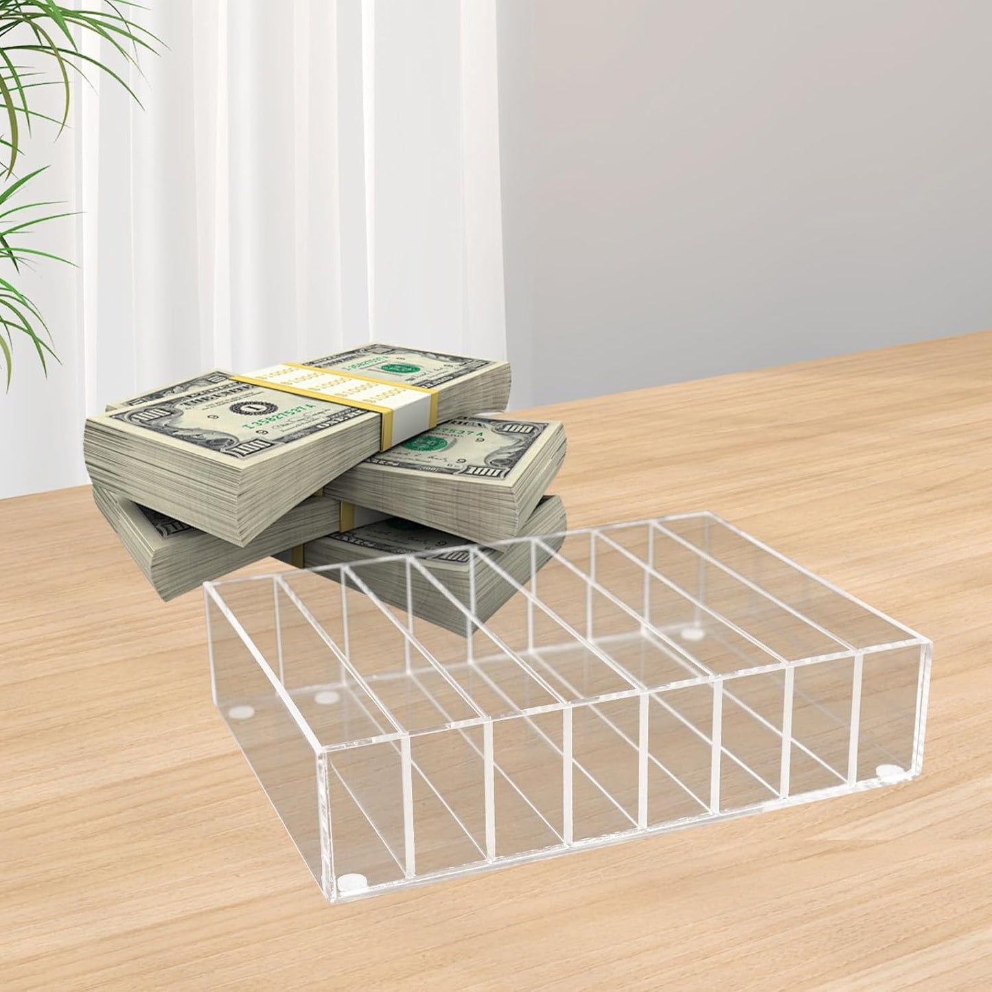 Money Organizer for Cash, 8 Compartment Transparent Acrylic Money Holder, Cash Tray, Cash Box, Cash Organizer for Bills