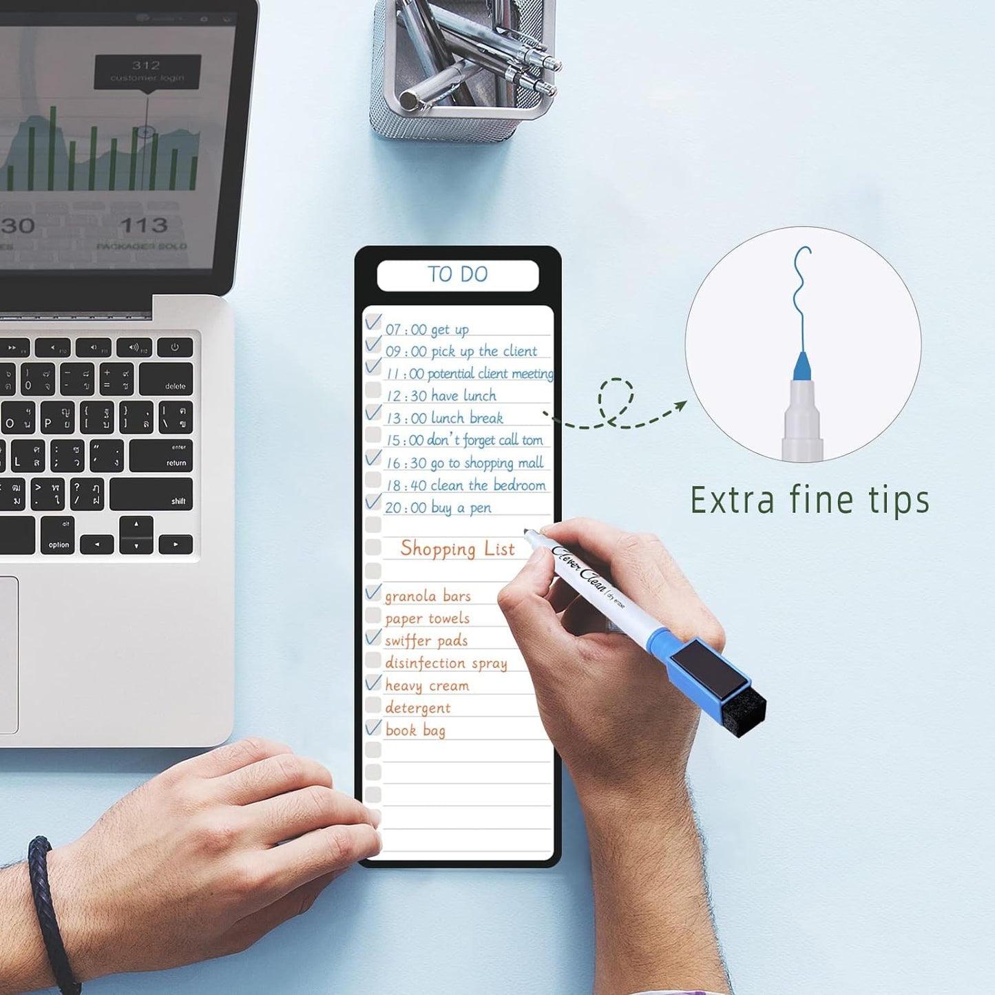 Magnetic Dry Erase List Board - 4"x12" Multifunctional List Board for Fridge - 6 Extra Fine Point Markers Included - Shipped Flat