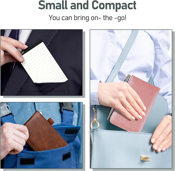 WEMATE 10 Pieces Small Notepad Holder Set Pocket Notebook - Included Mini Pocket Notepad Holder Set with 8 Memo Book Refills and Metal Pen for Meetings, Daily Records, and Notes 3 x 5 Inch (Blue)