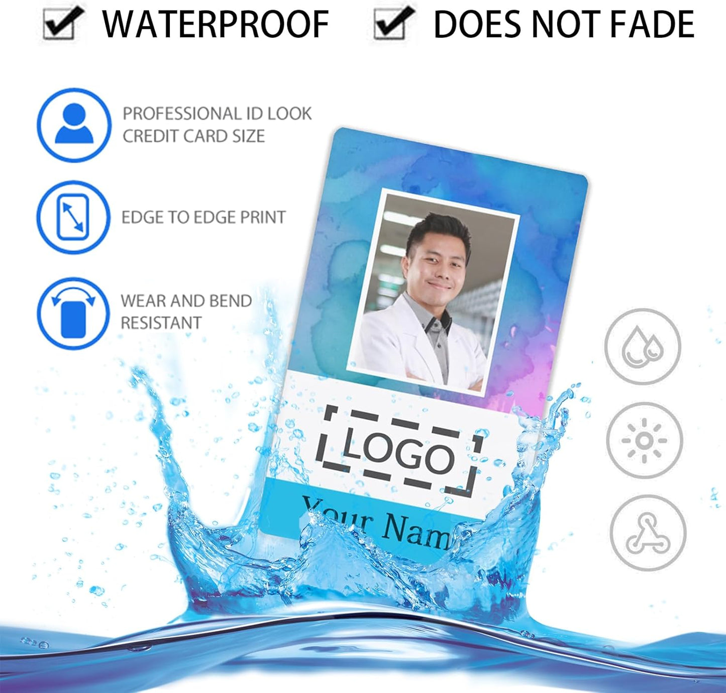 Custom Id Badge, Personalized Employee Photo Identification Card, Customized Plastic ID Card for Office Worker Doctor Nurse Student - No Punch Hole