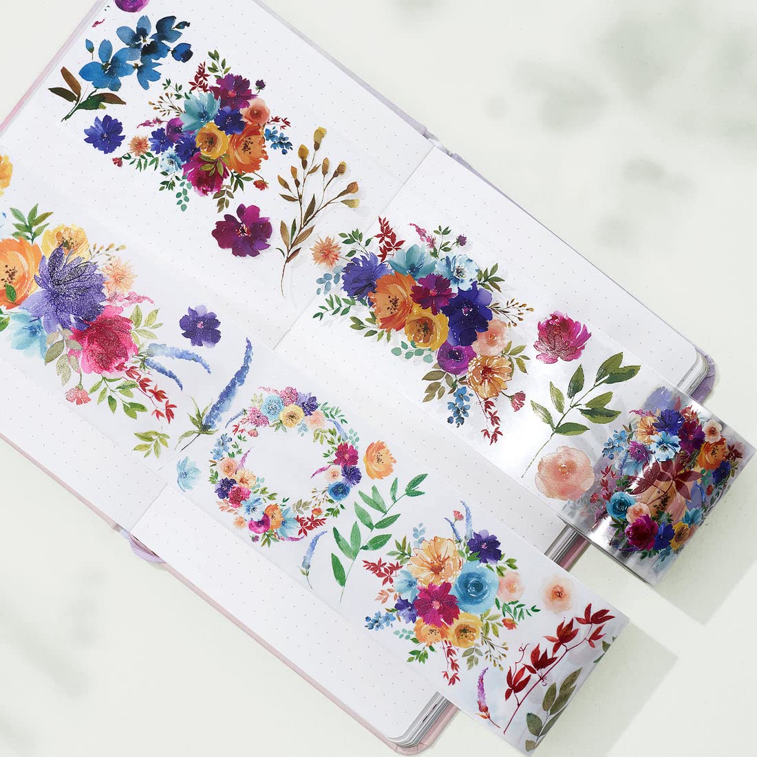 WT Pretty Florals Wide PET Tape, Single Roll, Original Designs, Floral Decorative Tape, Transparent Craft Tape for Bujo Planner & DIY Supplies, Watercolor Flowers
