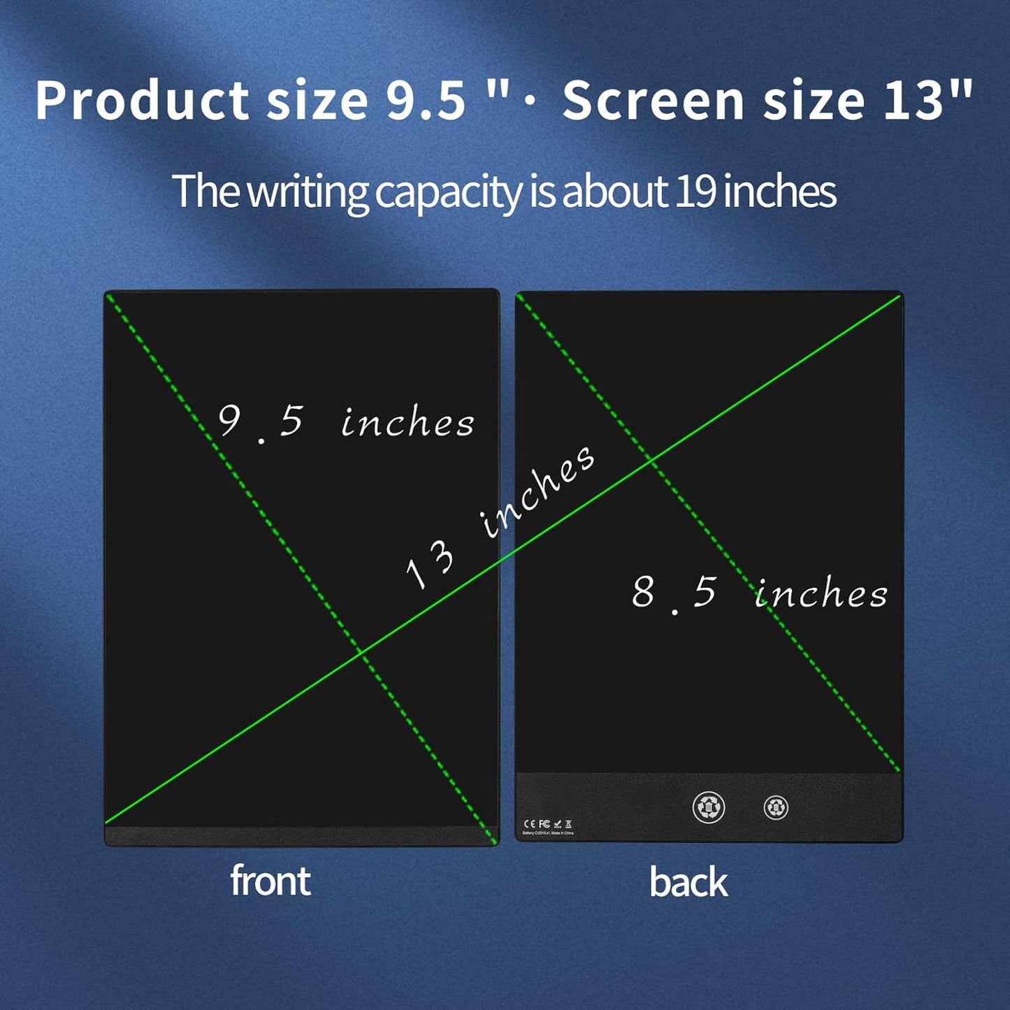 LCD Writing Tablet, 9.5in Double Display Erasable Reusable Electronic Drawing Pads
