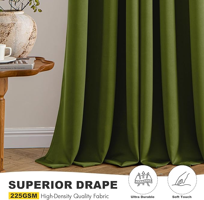 MIULEE Light Olive Green Blackout Curtains for Bedroom Living Room 72 Inches Long 2 Panels, Thermal Insulated Room Darkening Drapes Grommet Top Light Blocking Window Curtains W40 x L72 Inch