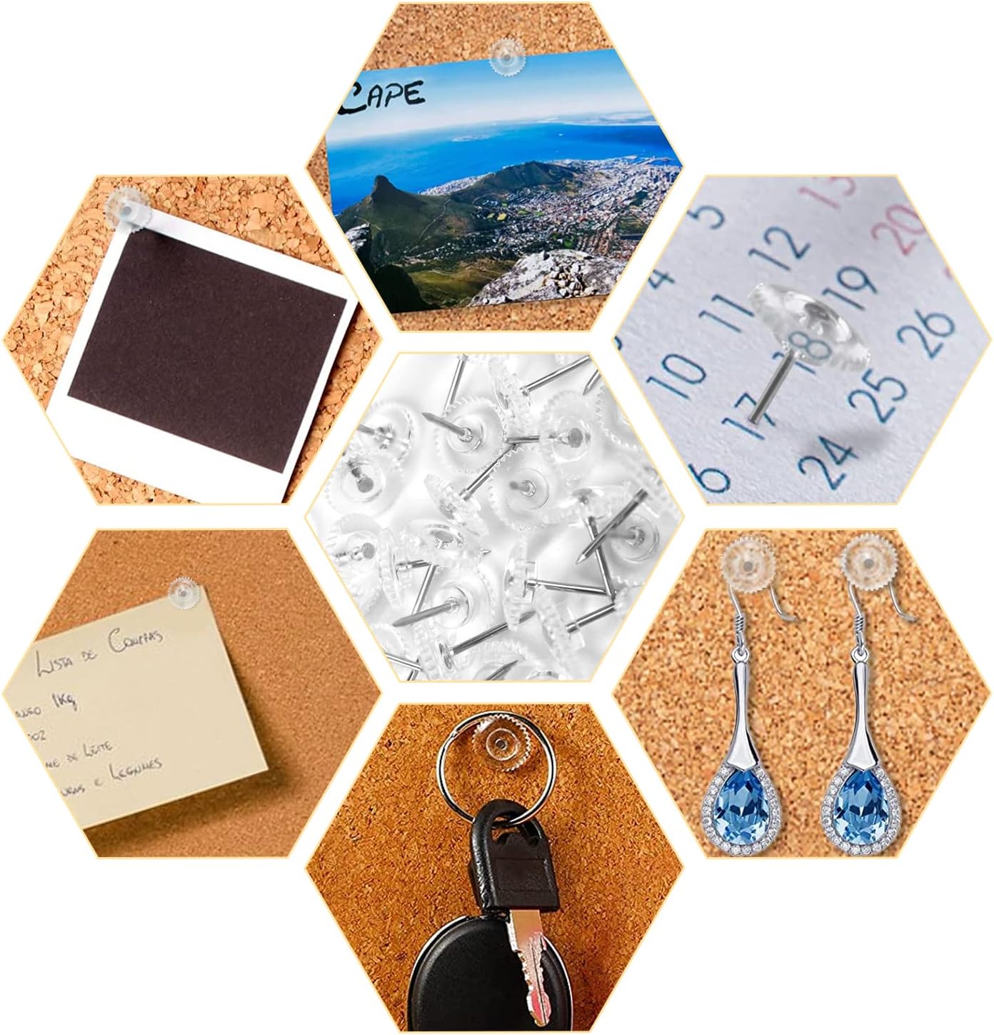 Lunies 100 PCS Clear Push Pins, Plastic Thumb Tacks for Wall, Wall Tacks for Hanging, Standard Clear Plastic Head and Steel Point Push Pins for Cork Board