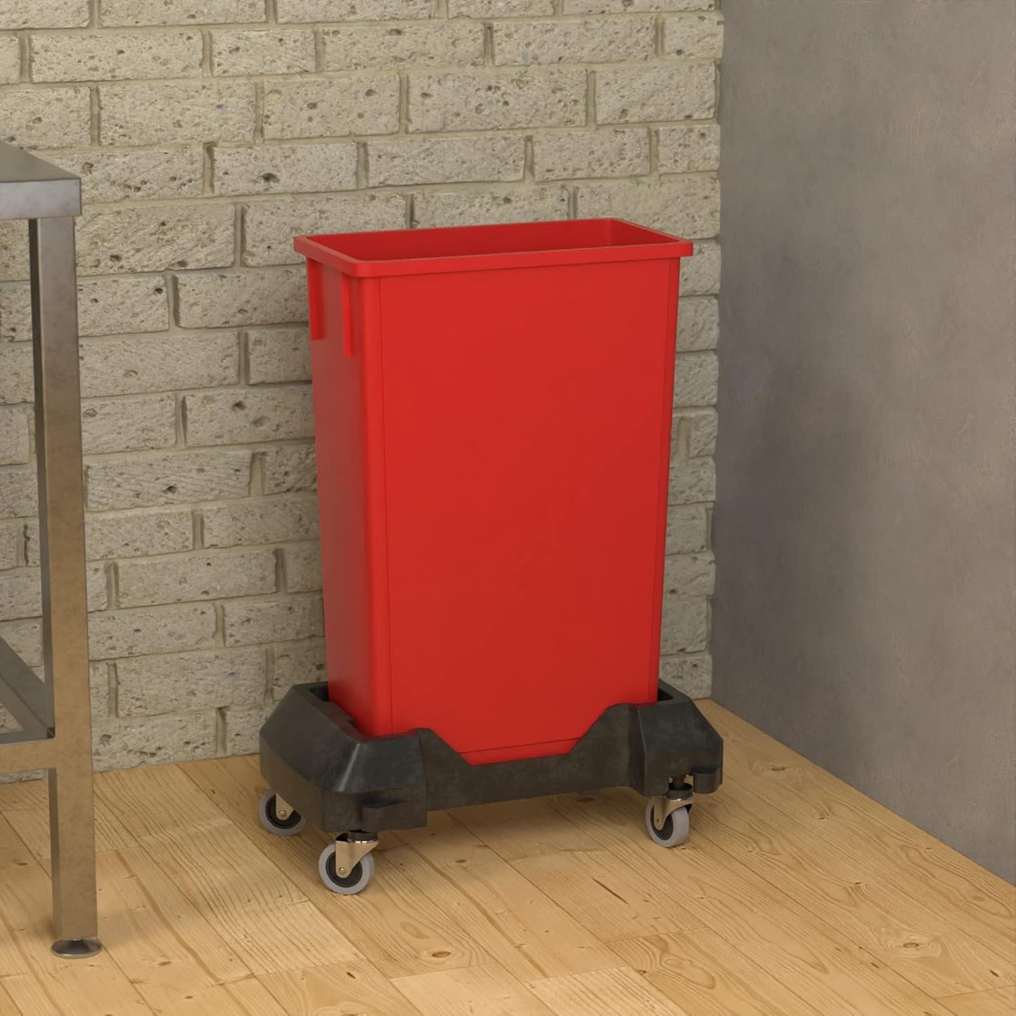23 Gallon Red Slim Jim Trash Can with Dolly