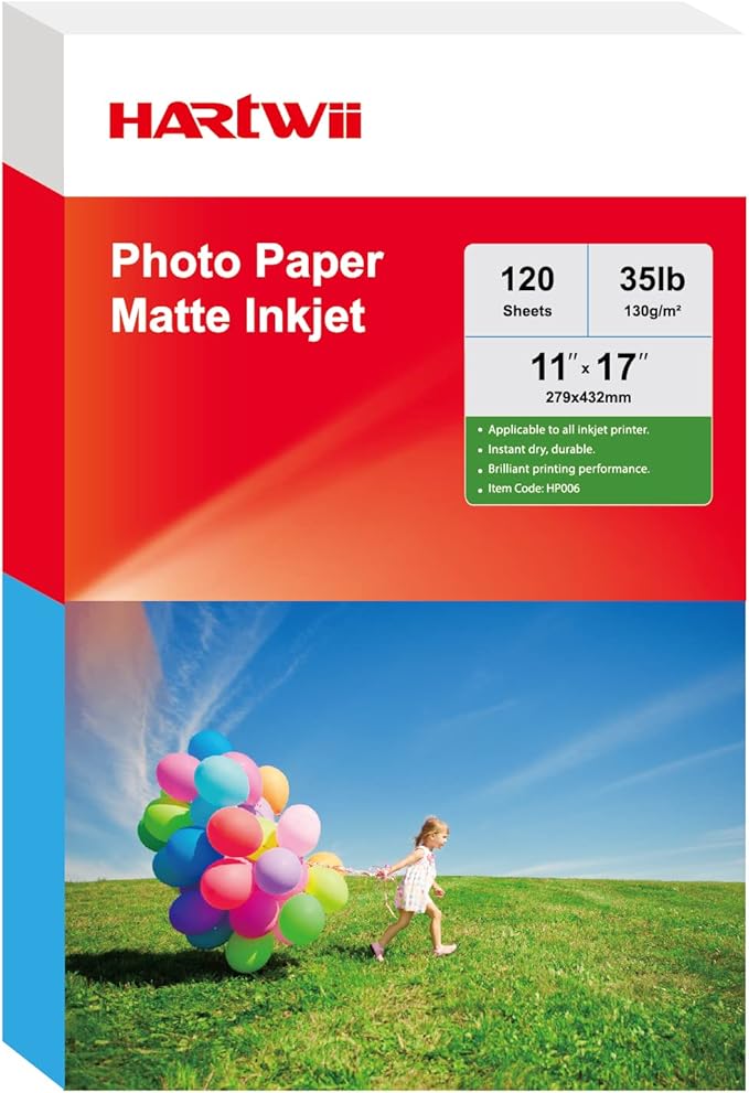 120 Sheets Thin Matte Presentation Photo Paper tabloid paper 11x17 inches 35lb 130gsm 6.5 Mil A3 for Dye Ink Inkjet Printer