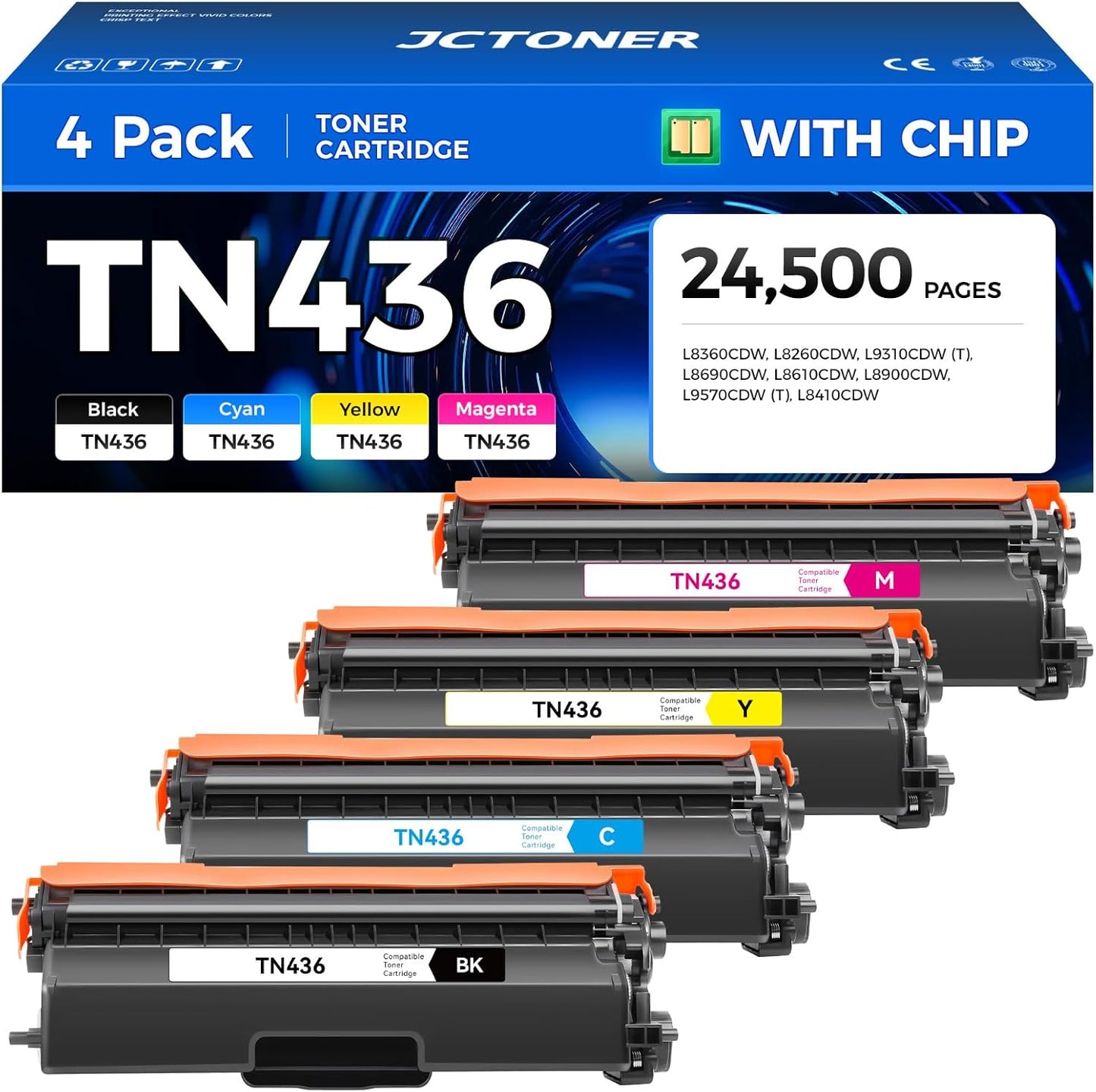 TN436 Toner Cartridge Set 4-Pack Replacement Compatible for Brother TN-436 TN433 TN431 MFC-L8900CDW MFC-L8690CDW HL-L8360CDW HL-L8260CDW MFC-L8610CDW MFC-L8905CDW MFC-L9570CDW HL-L8360CDWT Printer Ink