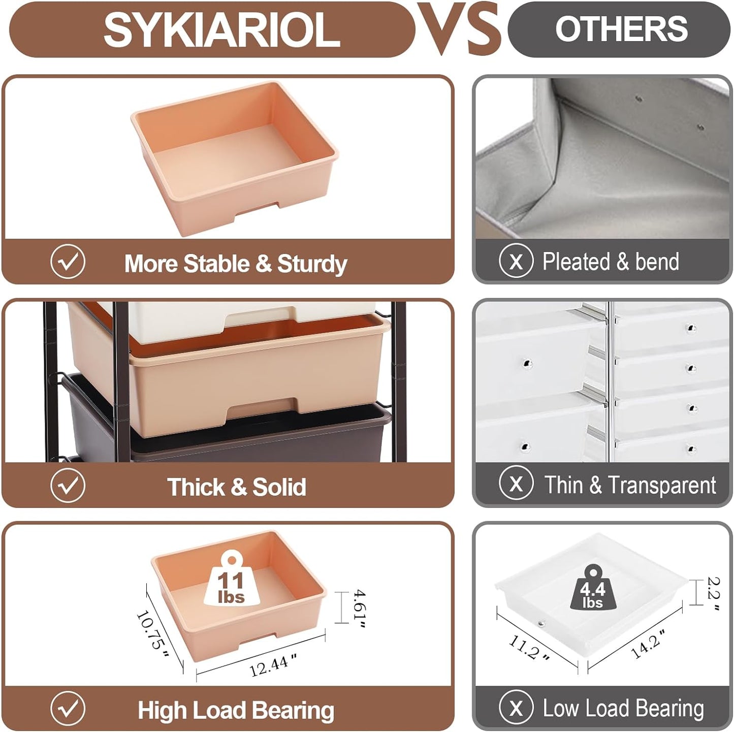 Utility Cart with 5 Drawers,Storage Drawer Cart with Wooden Tabletop and Lockable Wheels,Craft Storage Trolley Cart,5-Tier Rolling Utility Cart on Wheels,Dark Brown