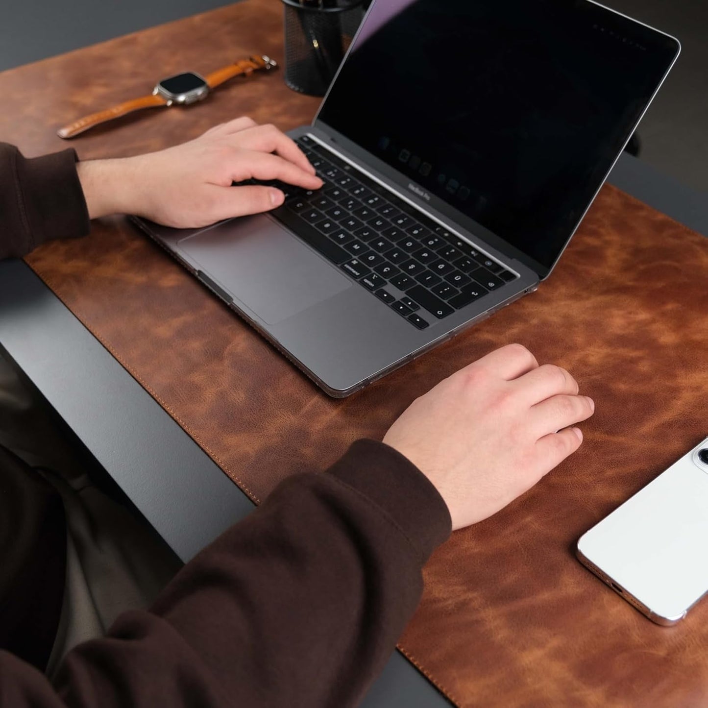 Jersey Genuine Calfskin Leather Desk Pad, Office Desk Mat with Non-Slip Bottom, Smooth Surface for Mouse & Keyboard, Desk Protector (36x19 inches) (Antic Tan)