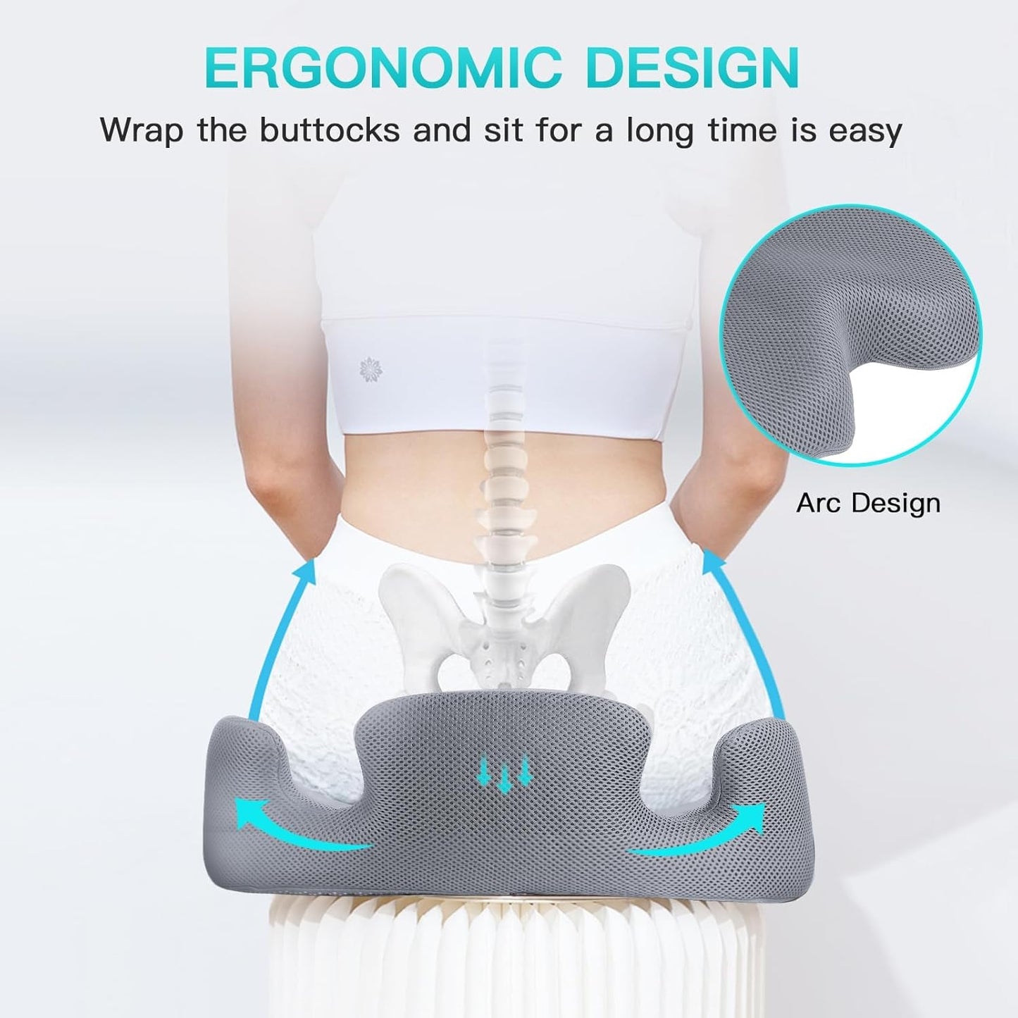 Benazcap Memory Seat Cushion for Office Chair Sciatica & Back Pain Relief Memory Foam Firm Coccyx Pad for Car, Wheelchair, Gaming Chair and Desk Chair, Gray