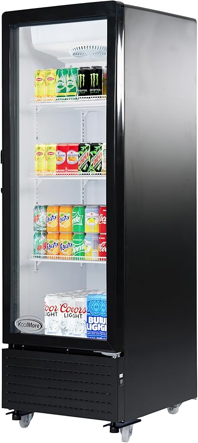 KoolMore KM-MDR-1GD-8C 21 in. One Glass Door Commercial Display Merchandiser Refrigerator Cooler in Black, ETL Listed, 8 cu. ft