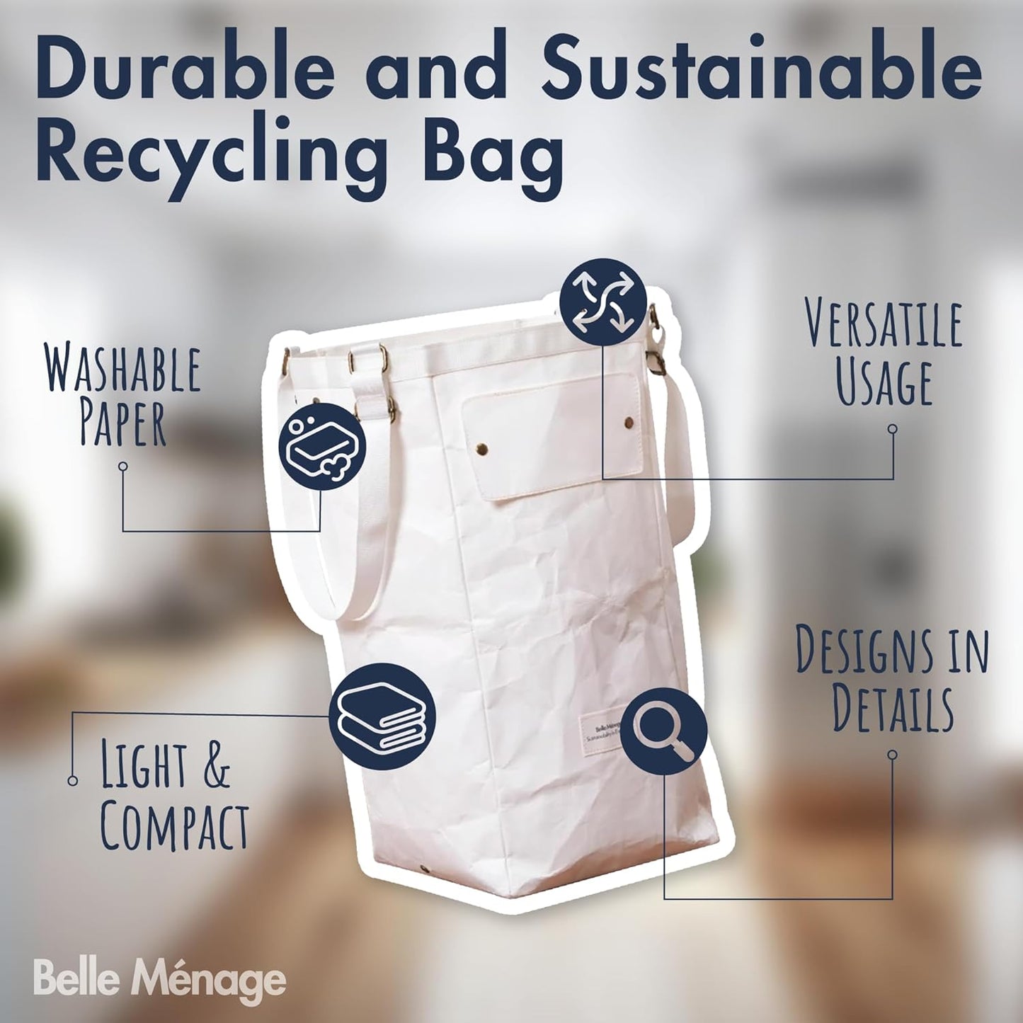 Kitchen Recycling Bin Indoor, Paper, Can, Trash Recycle Bin Combo (Navy+Grey)