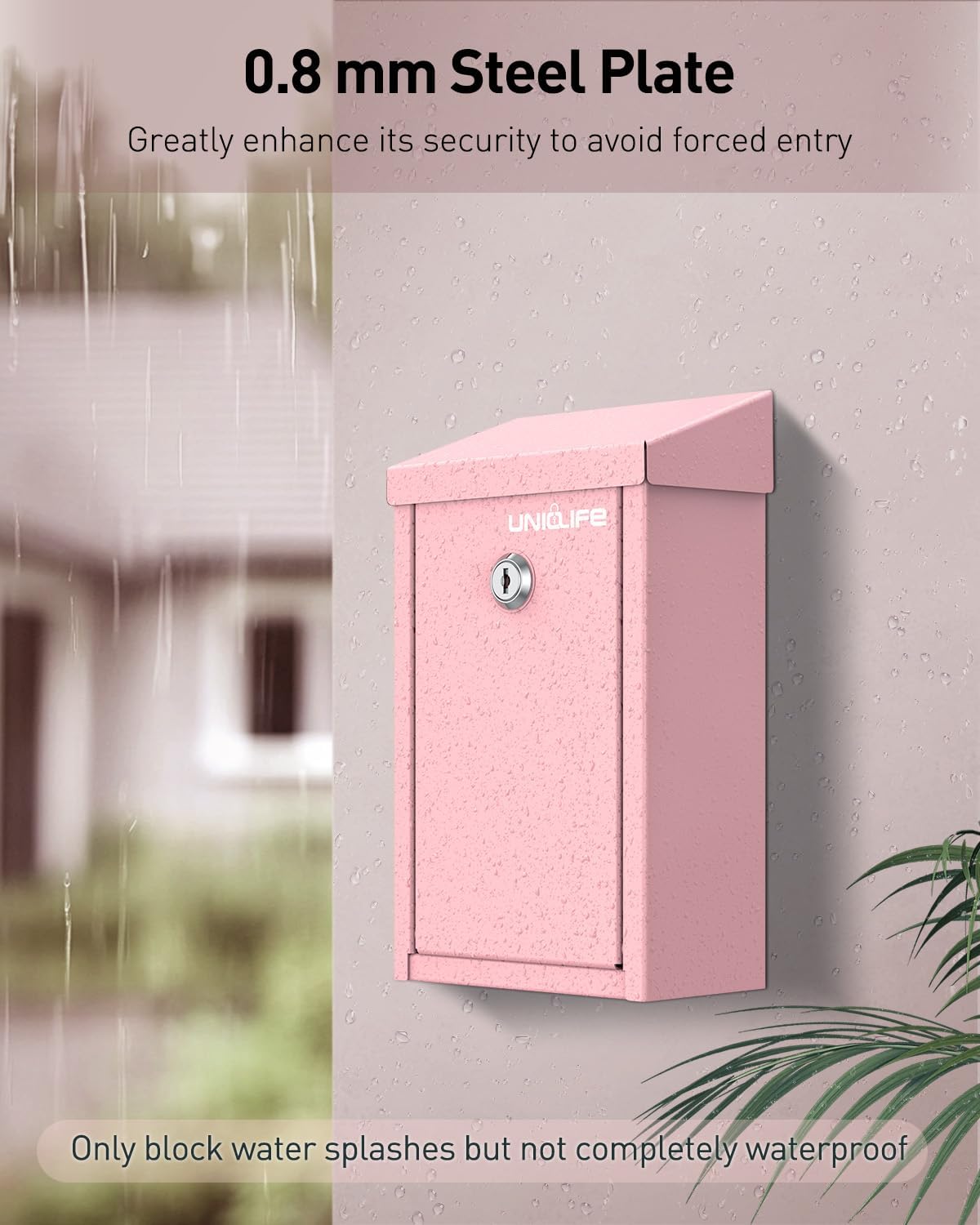 Uniclife Pink Key Drop Box for Outside, Metal Safe Suggestion Box with Key Lock, Collection Boxes Donation Chest, Wall Mounted Mailbox with Top Slot, Steel Cash Drop Chest for Home Office Business