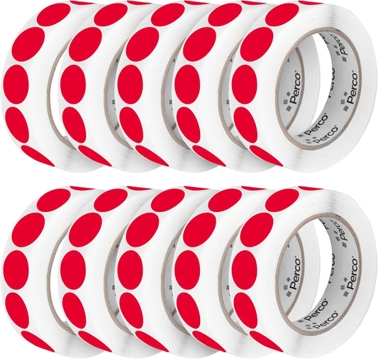 Perco Red 1-Inch Perforated Circle Dot Sticker Labels — 10 Rolls, 10,000 Round Stickers — with Permanent Adhesive for Inventory Management, Color Coding, Garage Sales, Crafts—Made in USA
