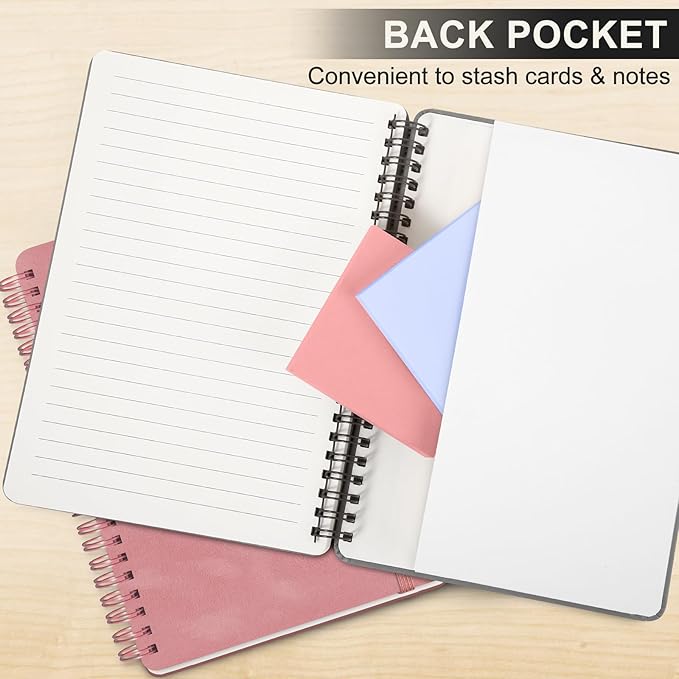 Lined Spiral Journal Notebook, A5 Hardcover Leather Notebook for Work, 5.7''×8.2'', 100GSM Thick Paper Spiral Bound Journaling Notebook for Women Men Office School Note Taking Business, Morandi black