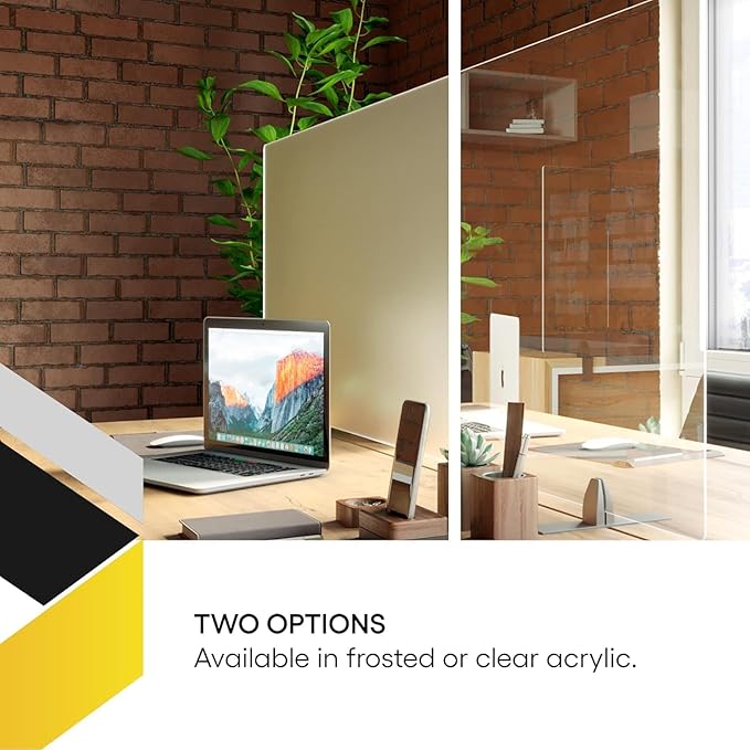 OBEX Acrylic Free Standing Screen, Divider for Desk Privacy Home & Office Partitions for Table Top Workstation, Portable Cubicle Panel for Work, 18" x 48", Frosted