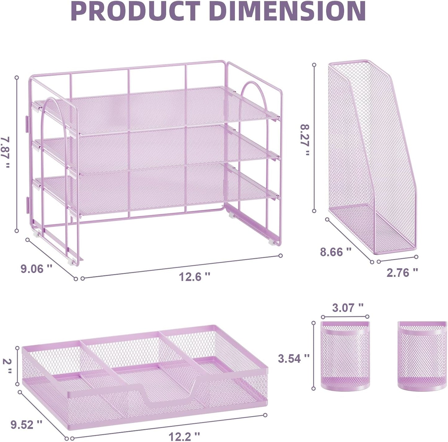 Marbrasse Desk Organizer and Accessories，4-Tier Paper Letter Tray Organizer with File Holder, Workspace Desk Organizers Accessories with Drawer and 2 Pen Holder (Purple, 15.4" x 9.1" x 8.3")