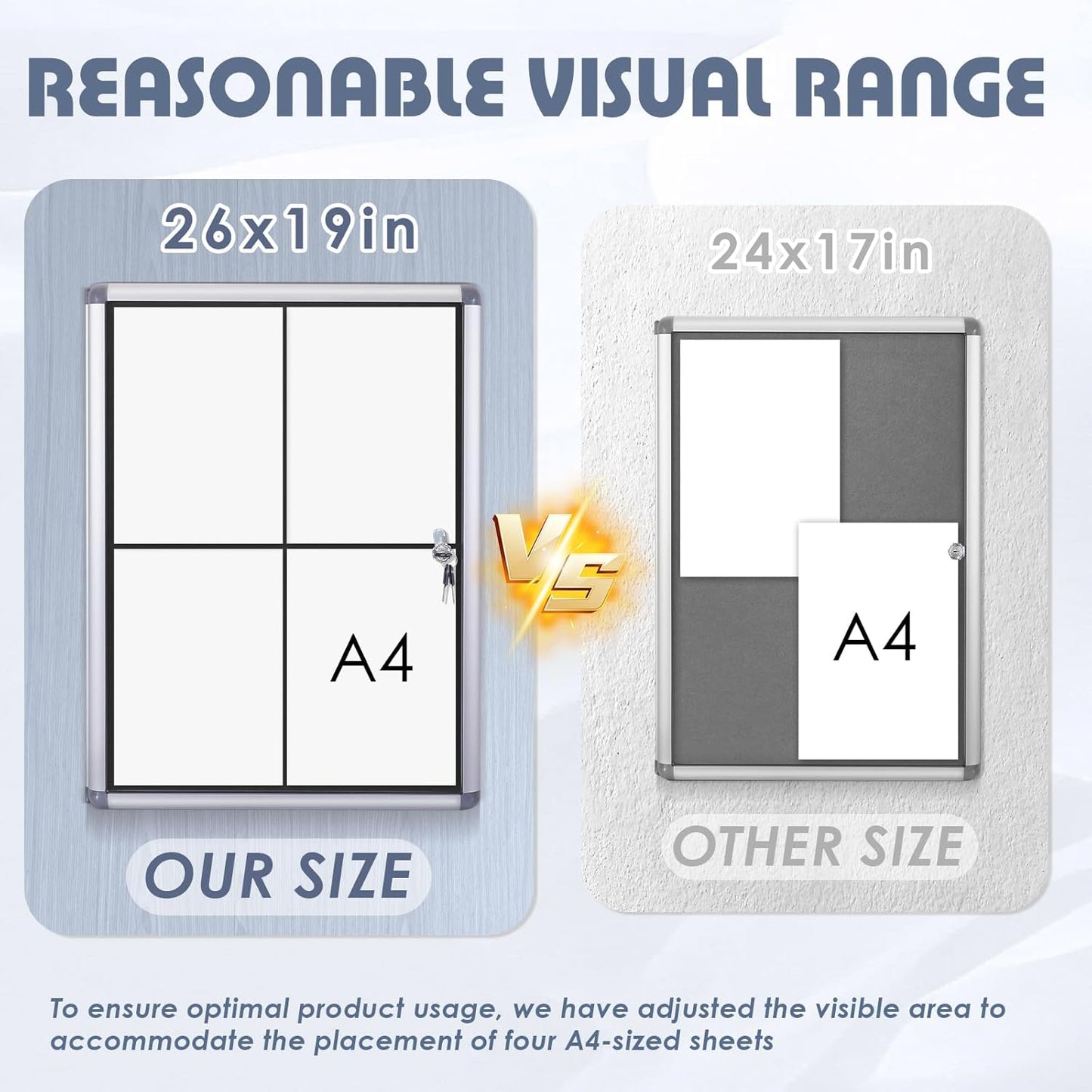 Enclosed Bulletin Board Lockable Display Case Message Board with Locking Door for Indoor, Black Felt, Silver Aluminum Frame, 26x20inch(4XA4)