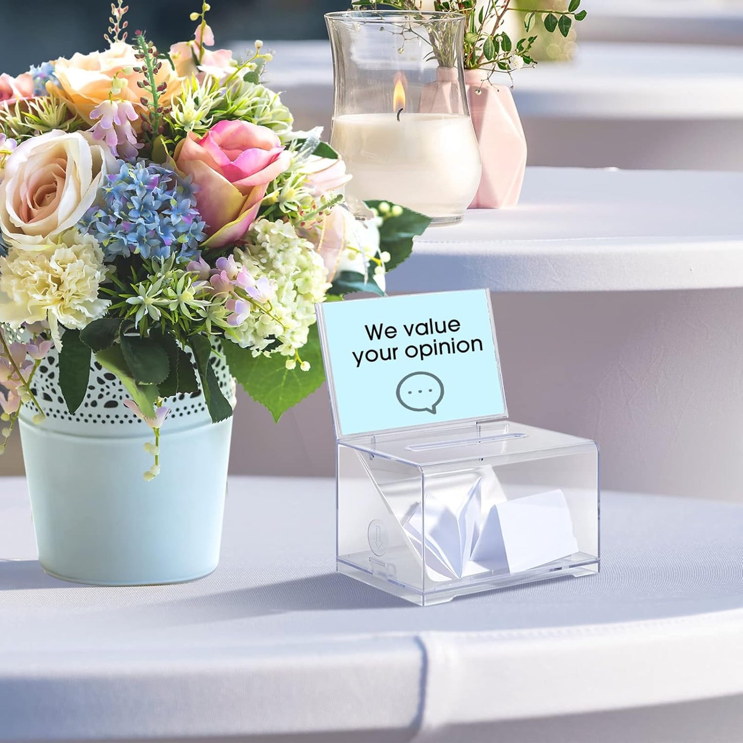 Kigley 9 Pack Acrylic Donation Box with Lock and Sign Clear Ballot Suggestion Donation Box with Slot for Fundraising Raffle Business Card Storage Container Voting Tip Jar