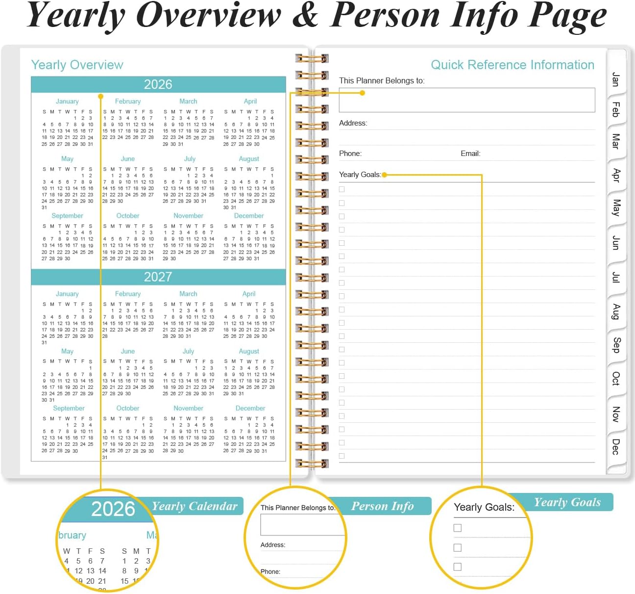 2026 Planner - Planner 2026 from January 2026 - December 2026, Weekly & Monthly Planner Spiral Bound with 12 Monthly Tabs, Inner Pocket, 6.4" x 8.5", Blue Flower
