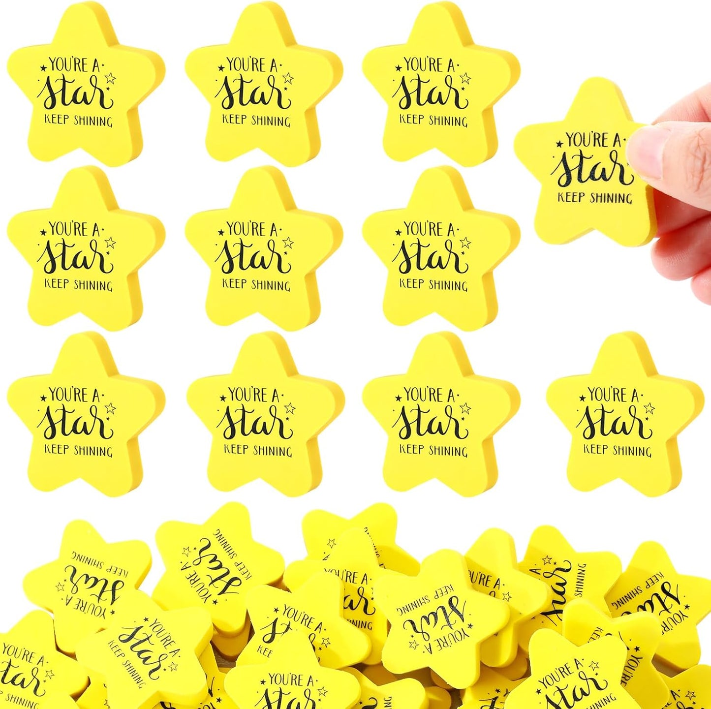 Spakon 25 Pcs Inspirational Star Erasers for Kids Bulk Cute Back to School Erasers 1.57" Fun Eraser for Classroom Prize You're A Star Yellow Motivational Gift for School Student Rewards
