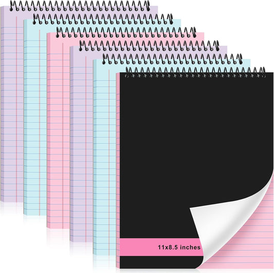 6 Pcs Legal Pad Top Spiral Bound Notebook 70 Sheets Wirebound Notepad Double Sided Ruled Memo Steno Pad with Stiff Back Cover for Business(8.5 x 11 Inches,No Holes,3 Colors)