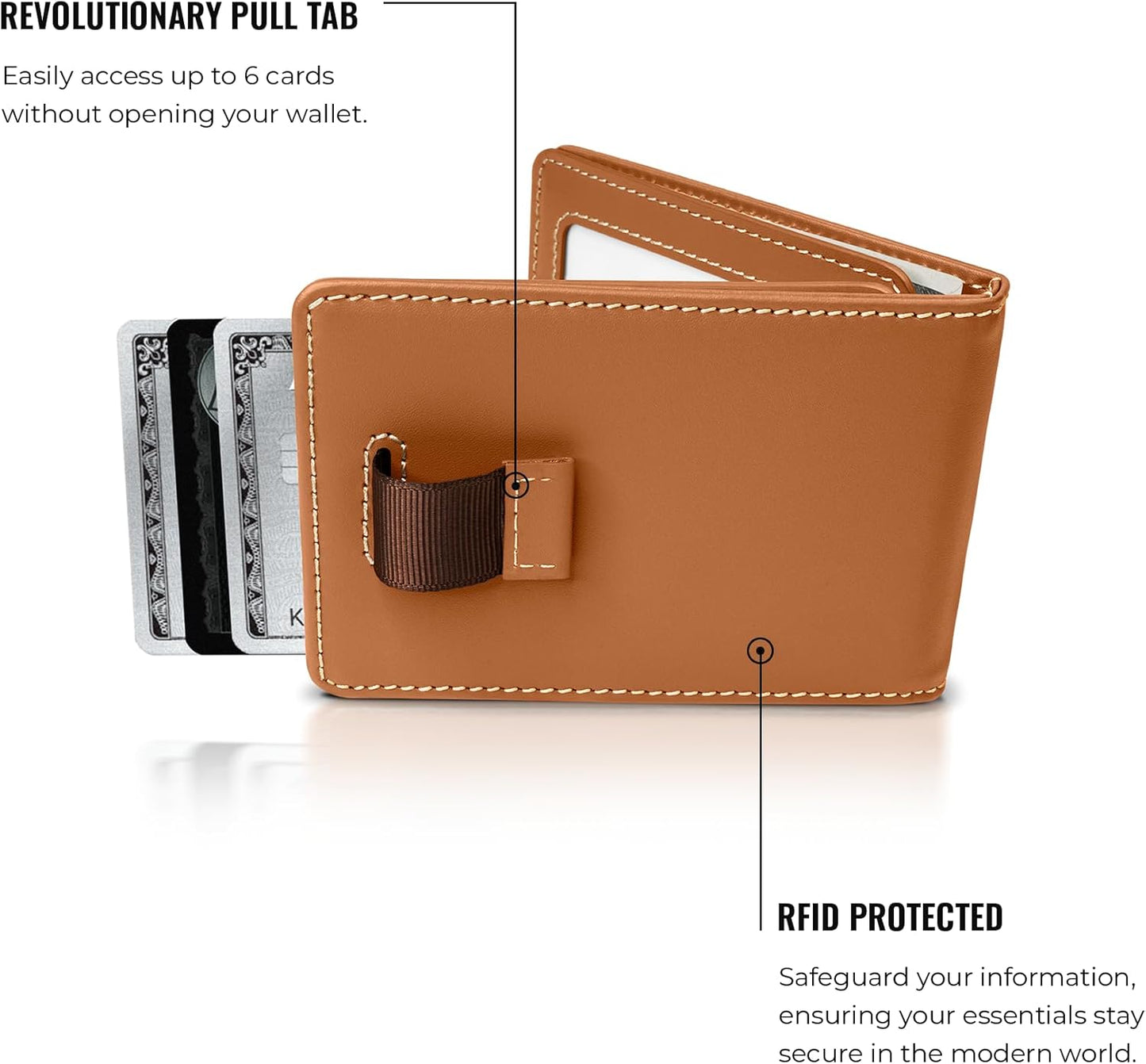 Kings Loot Wallet for Men | Minimalist Slim RFID Blocking Leather Design with Cash Pocket & Card Pull Strap | Holds 1-15 Cards | Stylish & Durable Wallets (Saffron)