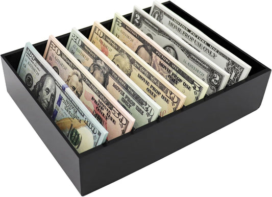 Money Organizer for Cash, 8 Compartment Black Acrylic Money Holder, Cash Tray, Cash Box, Cash Organizer for Bills