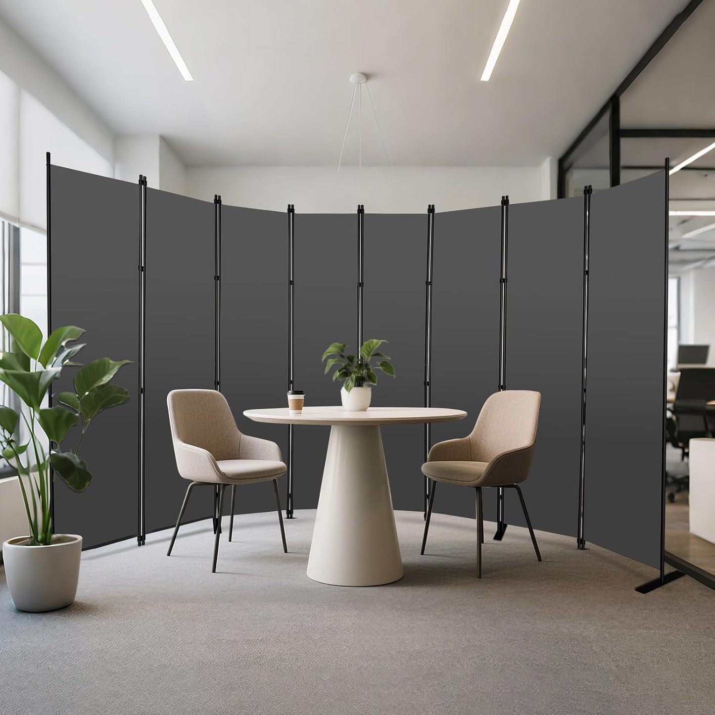 MAYOLIAH 8 Panel Room Divider 6ft Tall Freestanding Privacy Screen 160'' W Portable Office Partition, Grey