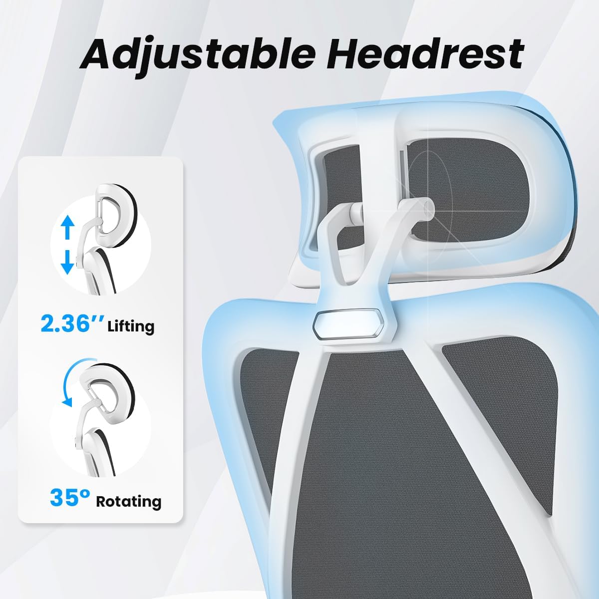 Farini Ergonomic Office Chair with Footrest, Mesh Office Desk Chair with Headrest, High Back Computer Chair with Adjustable Lumbar Support for Home Office Study Room Bedroom, White & Black