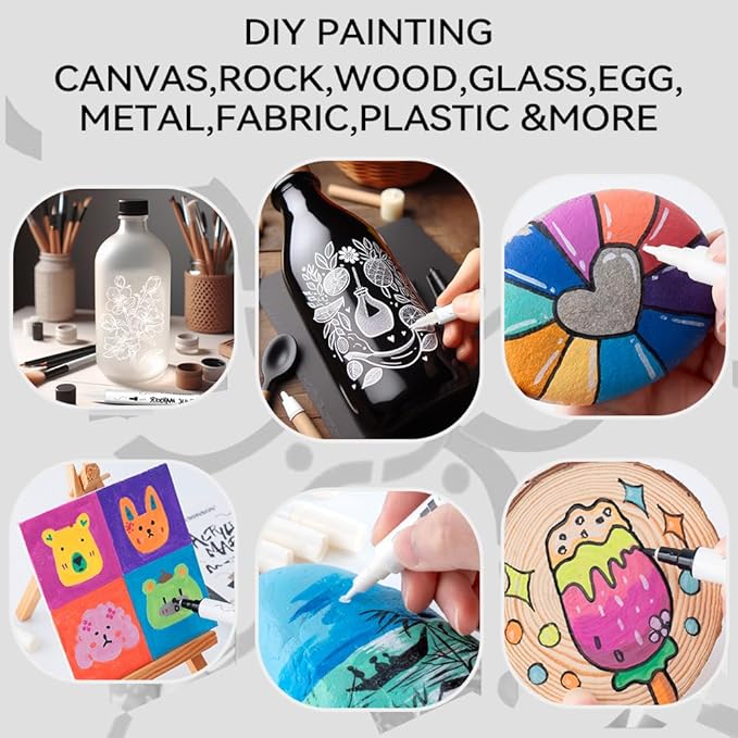 TRANSON 8 Pack Black Brush and Fine Dual-tip Acrylic Paint Marker for DIY Glass Canvas Wood Leather Ceramic Rock Painting