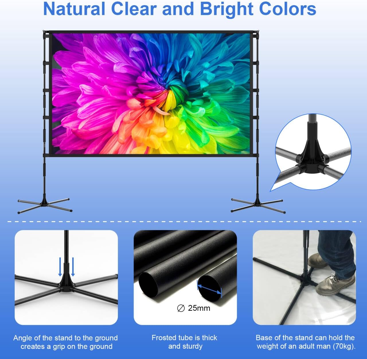 Outdoor Projector Screen and Stand,XINLEMY 100-inch Portable Wrinkle-Free Indoor Projection Screen Foldable Black Backing 16:9 HD Movie Screen Setup Quick for Home Theater Backyard Party Camping