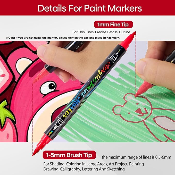 48 Colors Acrylic Markers,Dual Tip Acrylic Paint Markers with Fine Tip and Brush Tip,Acrylic Paint Pens for Rock Painting,Fabric,Crafts,Wood,Glass,Canvas,Plastic,Scrapbook,Art Supplies