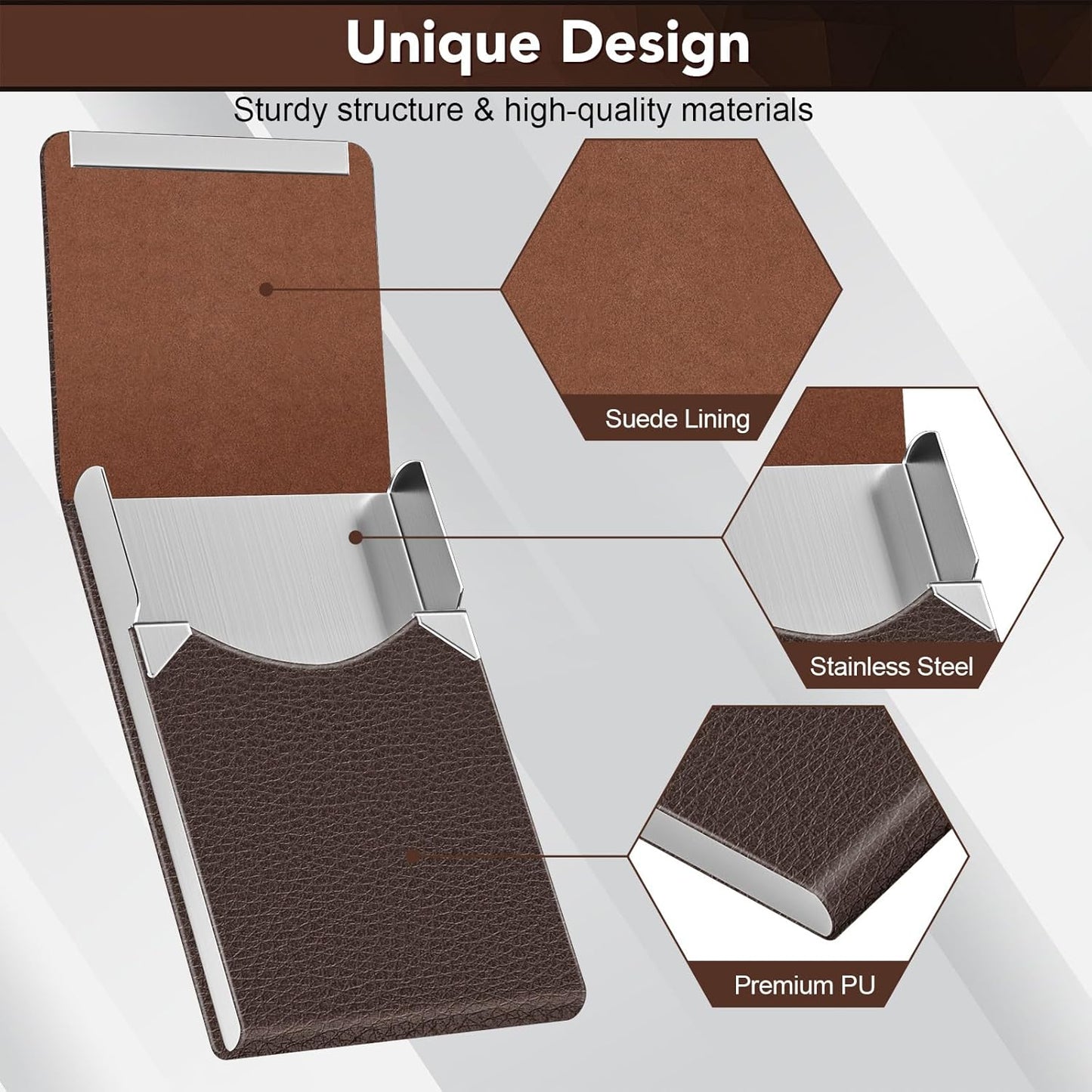 Business Card Holder with Ultra Slim Design, Business Card Case with Premium PU Leather, Suit Pocket Metal Card Holder for Women/Men, Magnetic Closure Quick Access Cards