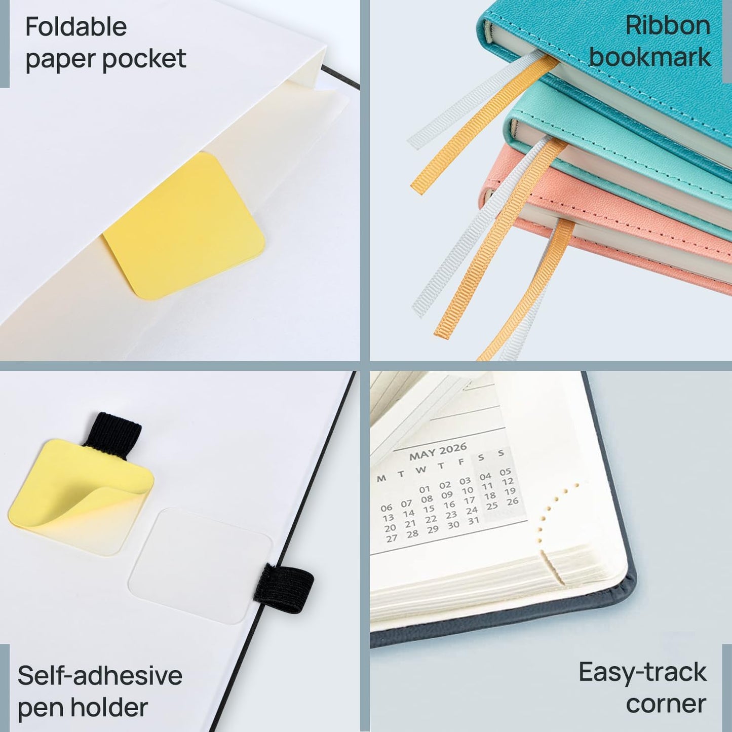 POPRUN Pocket Calendar 2026 (Small Size- 4'' x 6.25") Weekly and Monthly for Purse - Planner 2026 (Jan. 2026 - Dec. 2026) with Vegan Leather Soft Cover, Pen Holder and More - Grey