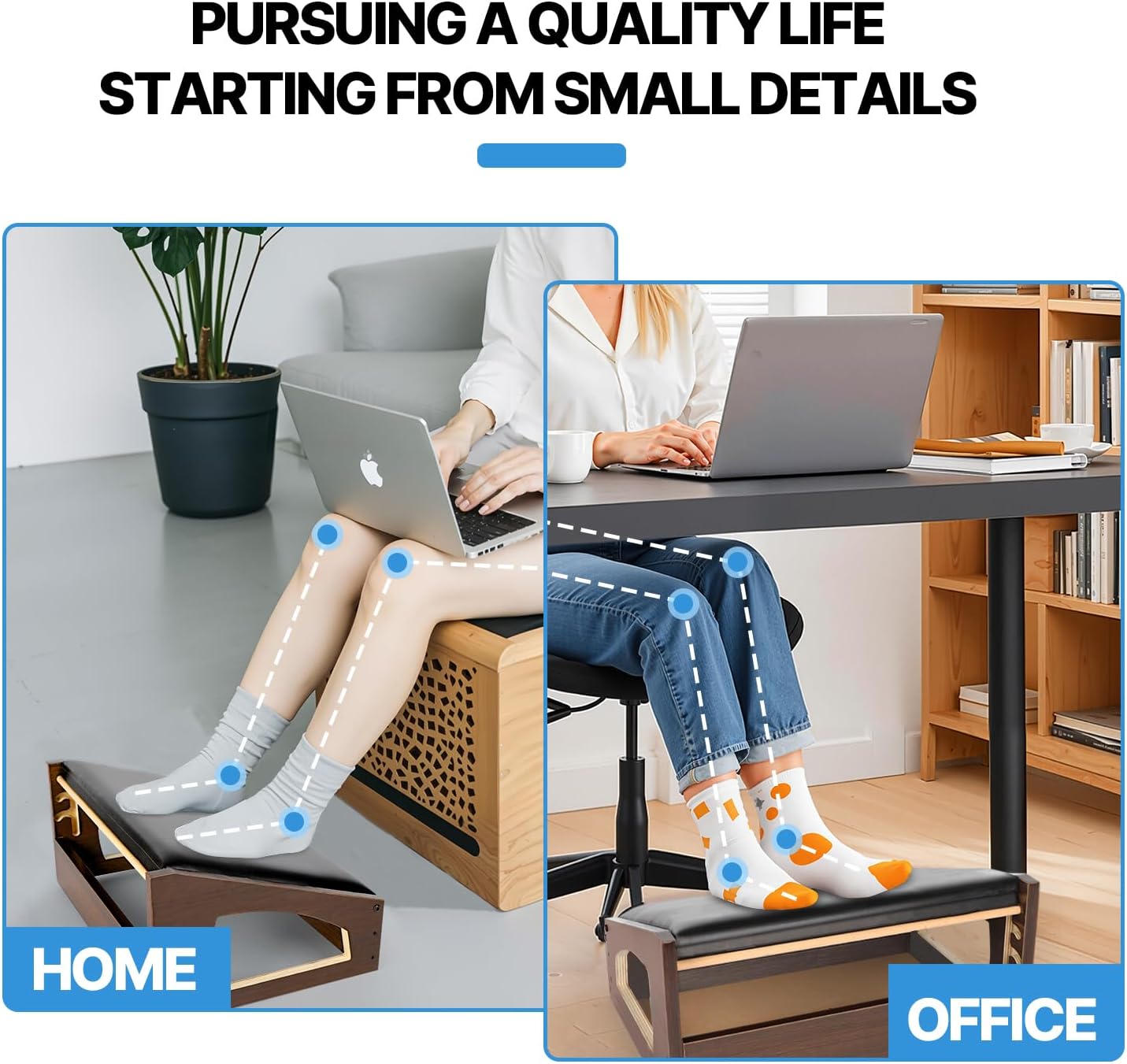 Ergonomic Foot Rest, 4 Adjustable Height Foot Stool,Footrest Under Desk， Soft Cushions, Foot Rest Office,Improving Posture, Promoting Blood Circulation（Espresso）