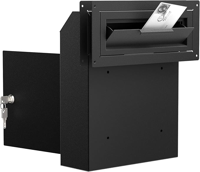 Through The Door Mail Drop Box - 1.2mm Steel Payment Dropbox - Door Mount Theft Proof Mailbox - Locking Deposit Drop Box for Night Key, Deposit, Cash, and Rent (Black)