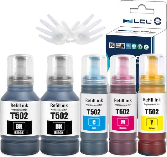 LCL Compatible Ink Refill Bottles Replacement for 502 T502 Ink Compatible with Ecotank ET2760 ET-4760 ET2750 ET-3760 ET-2850 ET-15000 ST-4000 ST-2000 ET-3710 ET-3850 ET-3750 ET-4850 ET-3830 (2KCMY)