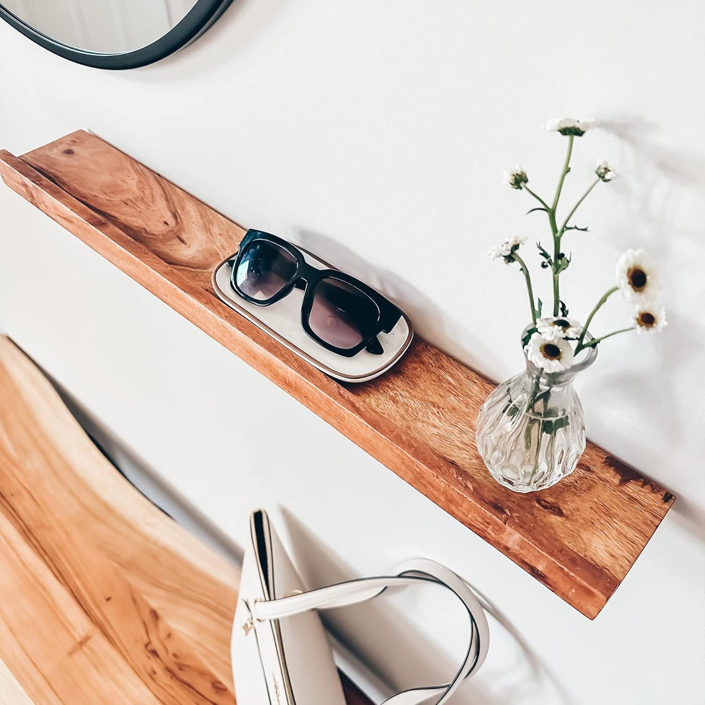 Mora Mini Ceramic Decorative Tray, 6.4 x 3.2 Inch Palm Sized Rectangle Dish for Jewelry, Perfume, Makeup, Accessories, Candle, Cute Organizer for Bathroom Vanity, Bedside, or Kitchen Counter, White