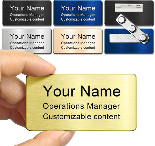 Engraved Personalized Name Tags with Magnet Clip or Pin - Stainless Steel Custom Magnetic Name ID Badge Tag for School Teacher, Kids, Business Work Lable Sign Employee Name Plate (3“x1.5 Pin)