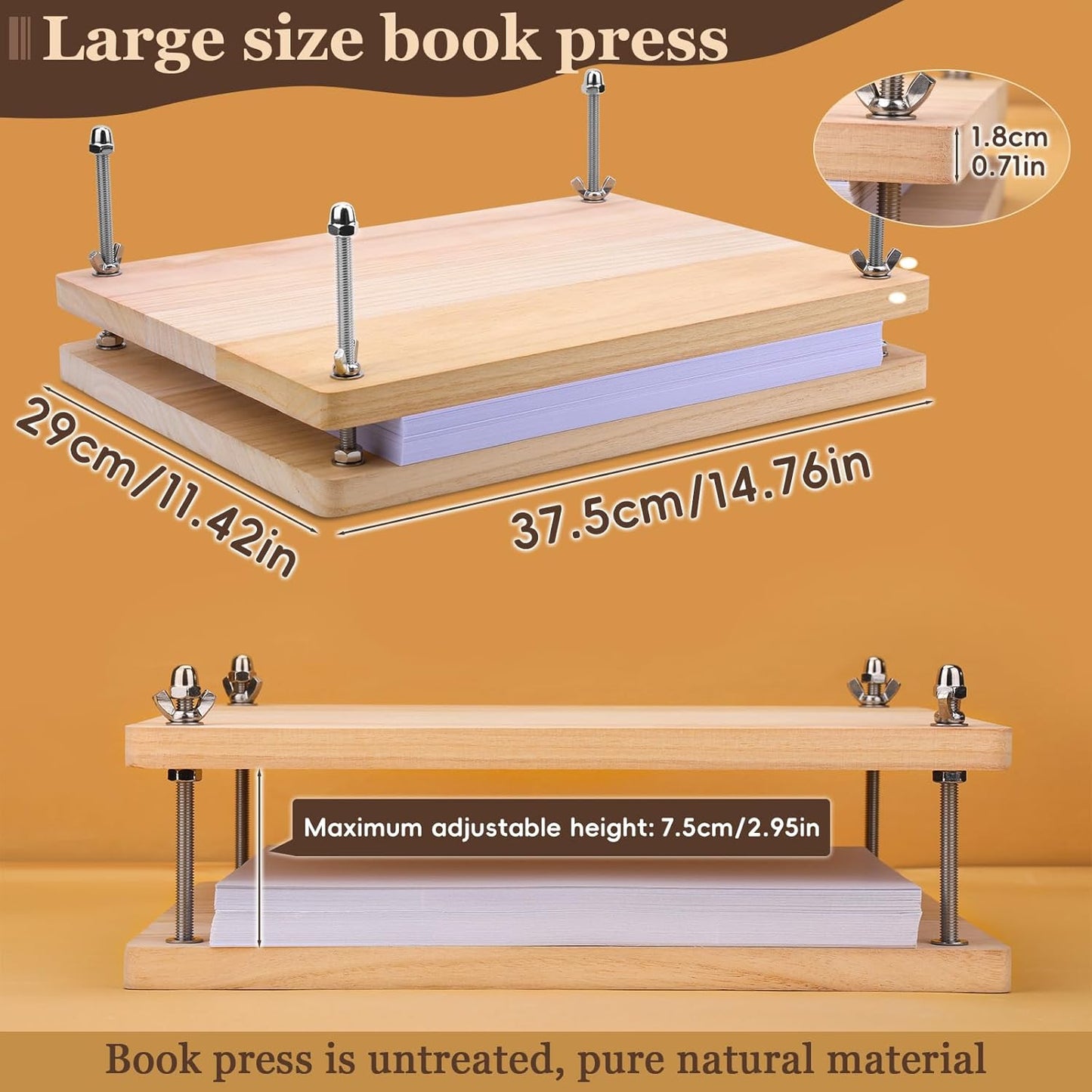 JUPEAN 45 Pcs Book Binding Kits, Bookbinding Kit Large Book Press 14.76”x11.42” with Books Binding Materials Bone Folder Tool Bind Cloth Webbing Strap and Storage Bag for Repair