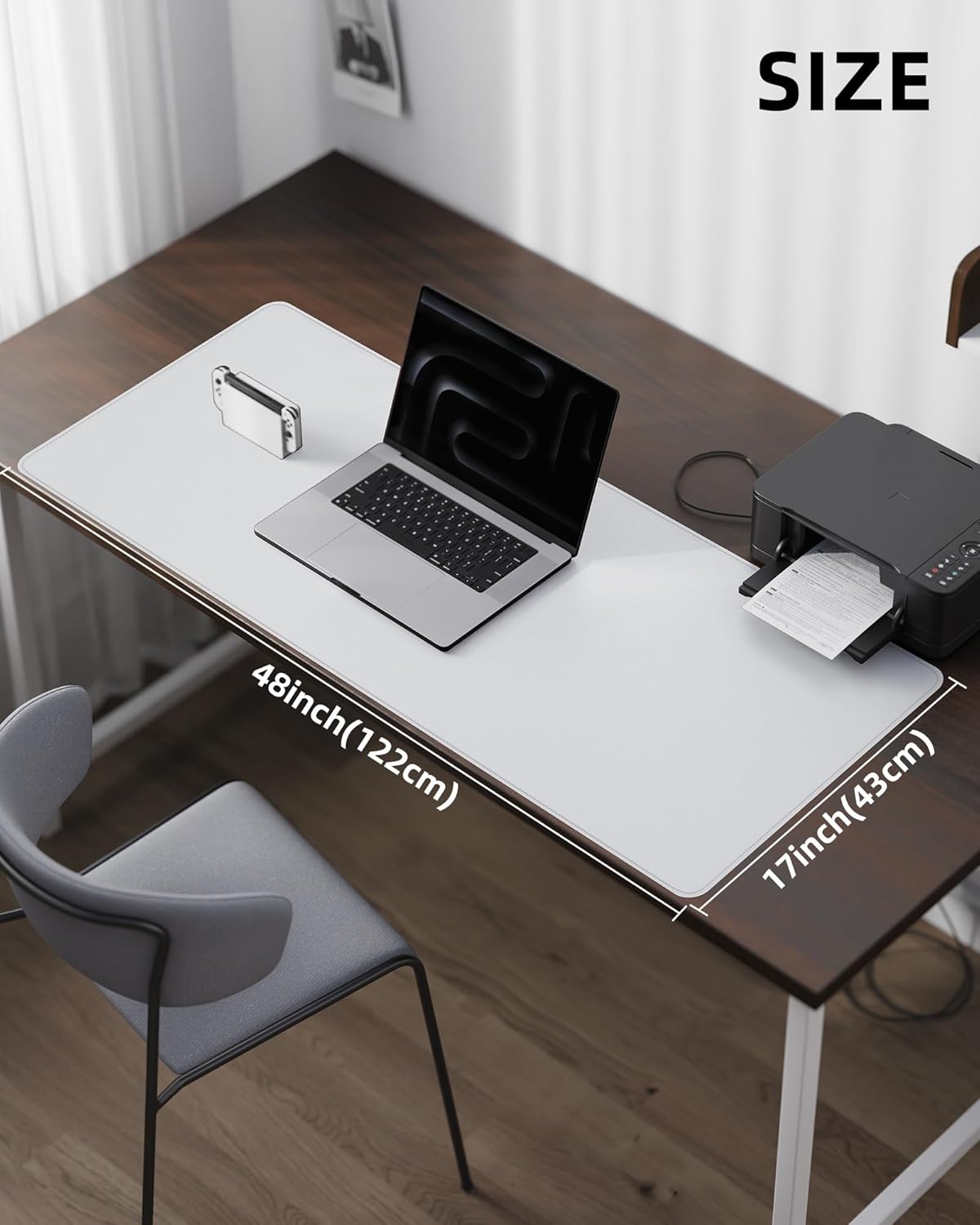 PU Leather Desk Pad Protector - 48" x 17" Office Desk Mat, Non-Slip, Waterproof, Ivy White