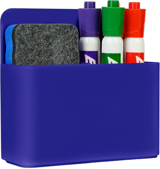 Magnetic Dry Erase Marker Holder, Magnetic Pen Marker Holder for Whiteboard, Fridge, Locker Accessories, School, Office, Home, Magnet Pen Cup,1 Pack, Dark Blue