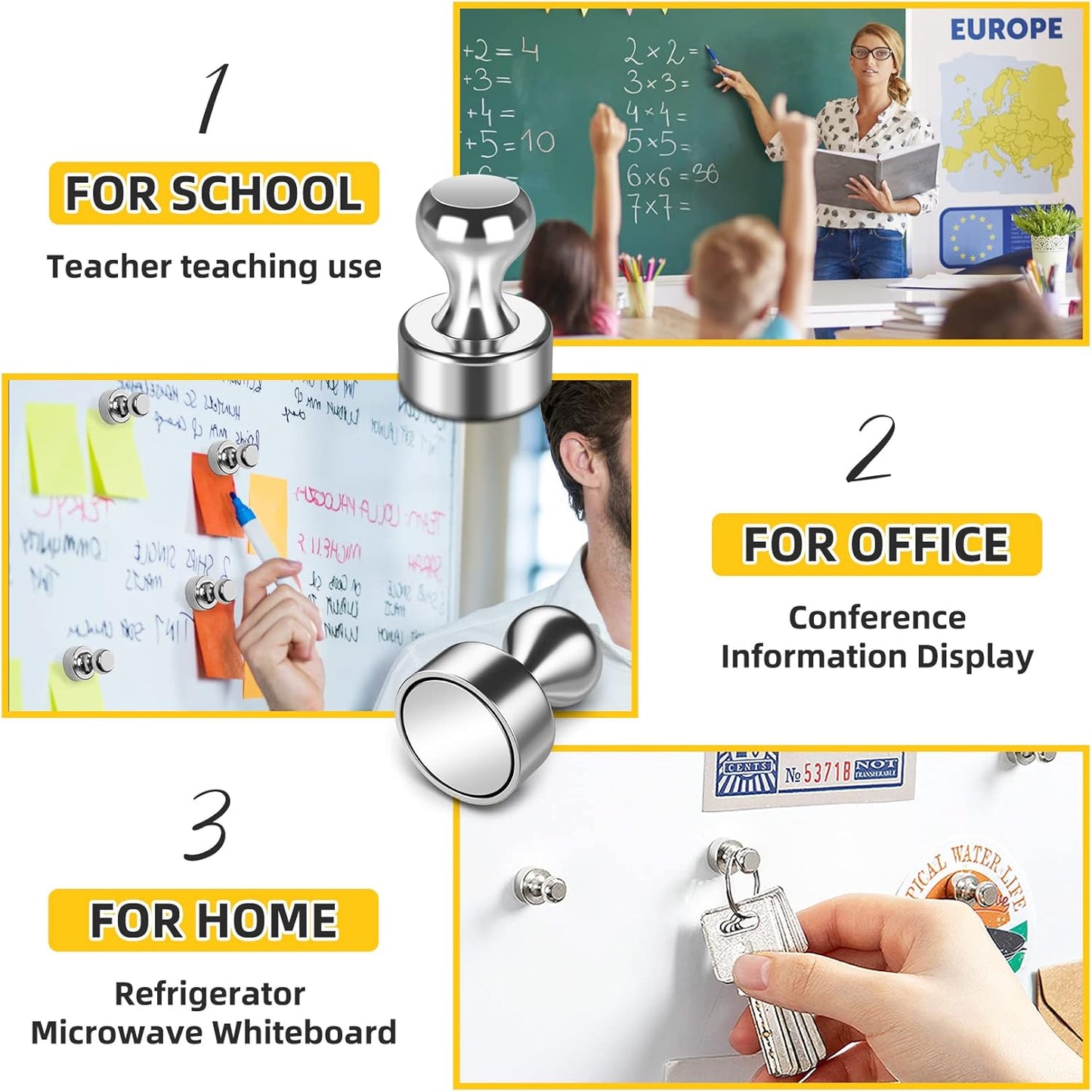 Strong Fridge Magnets, Push Pin Magnets, Strong Refrigerator Magnet Strong, Magnetic Push Pins, Dry Erase Board Whiteboard Magnet for Fridge, Map Decor, Locker, Kitchen, Office, School