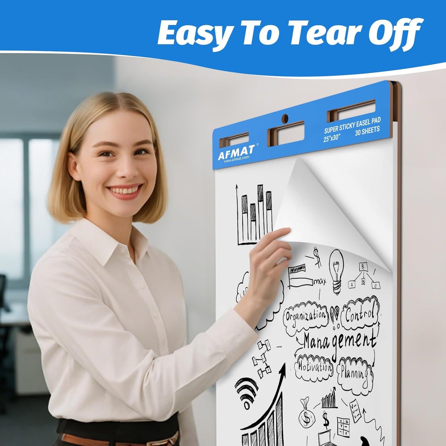 AFMAT Sticky Easel Pads, 25 in x 30 in Flip Chart Paper for Teachers, Ink Bleed-Through Resistant Easel Paper for Office/Classroom/Whiteboard/Wall/Windows, 30 Sheets/Pad, 10 Pads